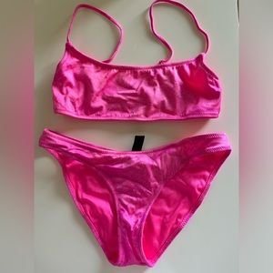 Triangl bikini neon pink flower print